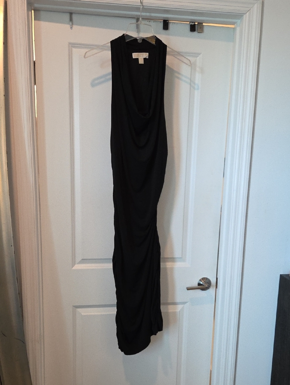 MICHAEL Michael Kors Black Draped Midi Dress With Rouched Sides Size L!